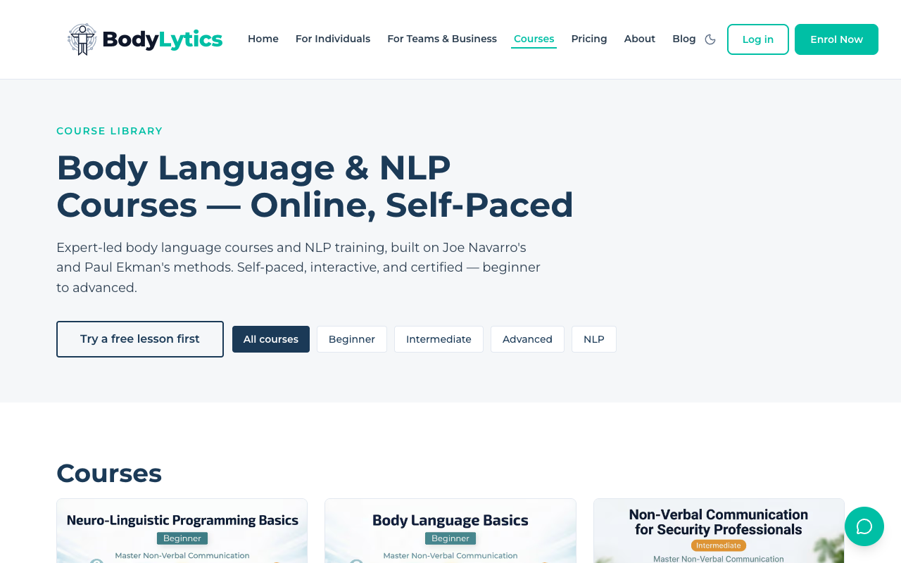 Screenshot: Courses page