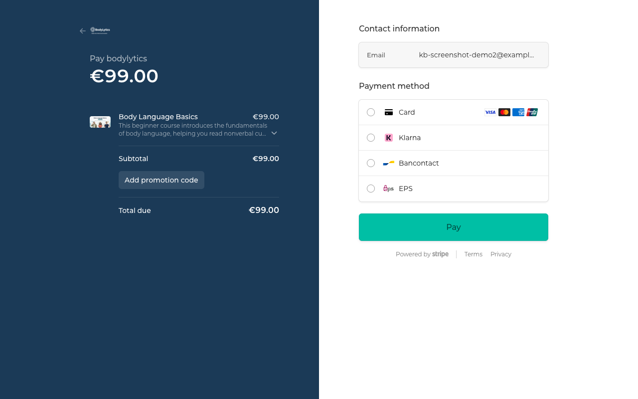 Screenshot: Stripe checkout