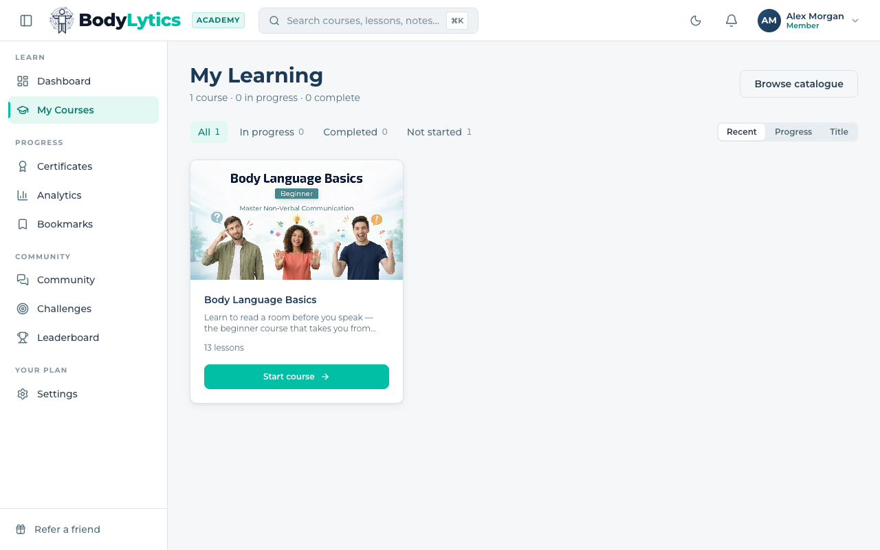 Screenshot: My Courses with the newly enrolled course